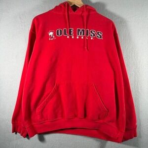 Vintage Soffe Ole Miss Rebels Red Hoodie College NCAA Streetwear‎ Retro XL